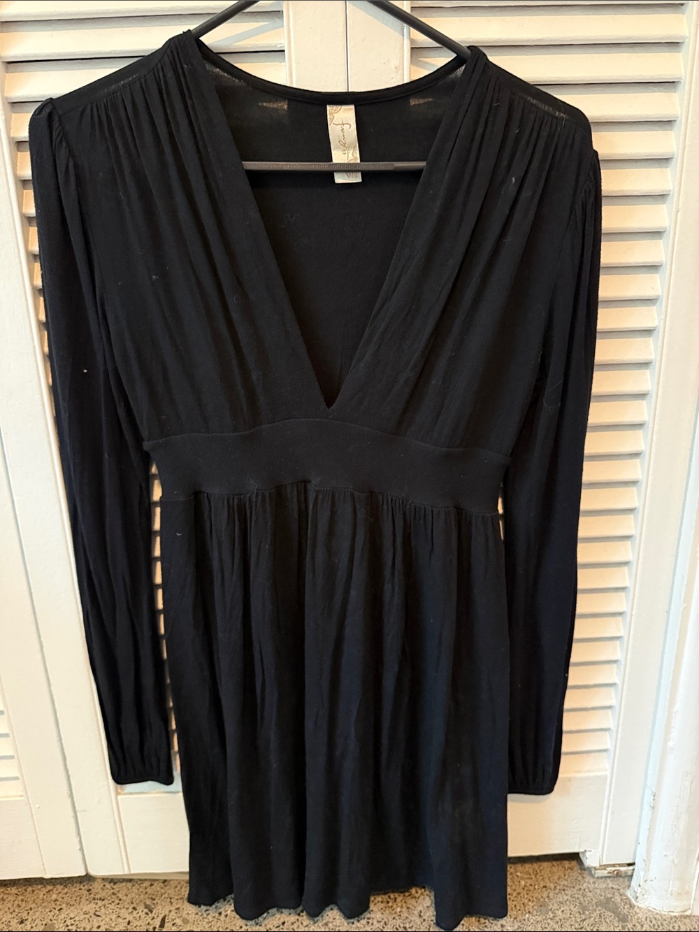 Black Long-Sleeve V-Neck Empire-Waist Dress